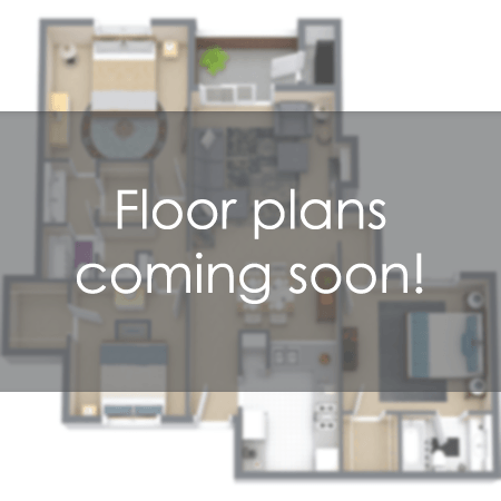 A sign that says "Floor plans coming soon!" is displayed over a stylized image of a house.